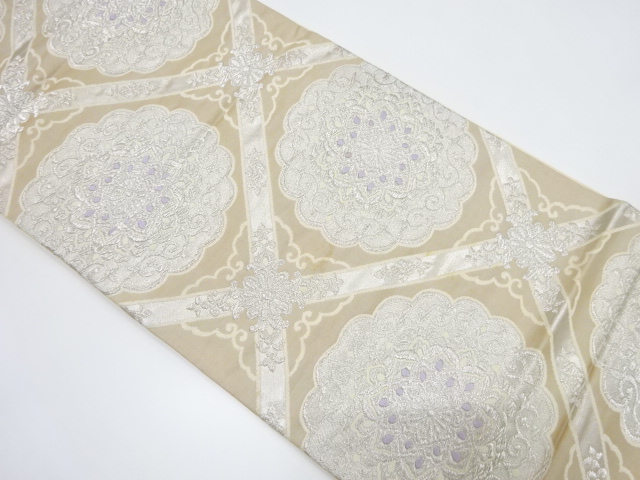 JAPANESE KIMONO / ANTIQUE FUKURO OBI / SILK / WOVEN FLORAL CREST